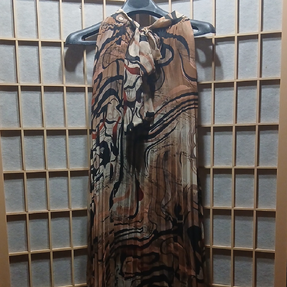 Elegant Brown Patterned Halter Dress